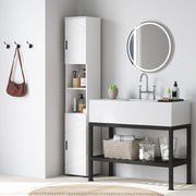 Tall White Bathroom Storage Cabinet with Embossed Design and Adjustable Shelves