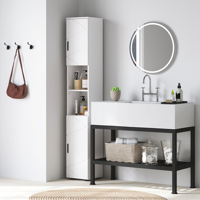Tall White Bathroom Storage Cabinet with Embossed Design and Adjustable Shelves