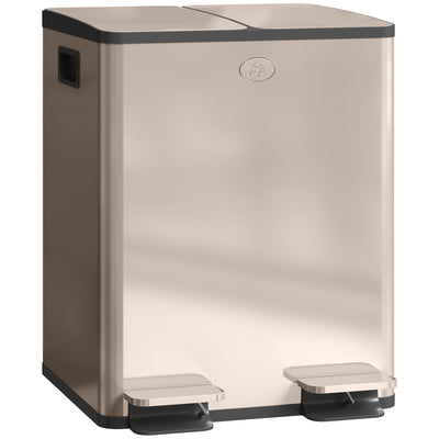 40L Dual Compartment Stainless Steel Bin with Deodoriser Holders Gold Tone by HOMCOM
