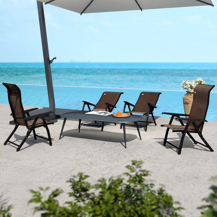 Set of Four Folding Garden Chairs with Adjustable Backs Dark Brown by Outsunny