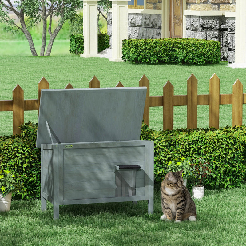 Wooden Insulated Cat House With Removable Floor And Opening Roof For Outdoors, Charcoal Grey