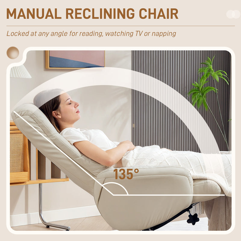 Cream Faux Leather Rocking Recliner Chair with Matching Footstool and Wood Base for Living Room Comfort