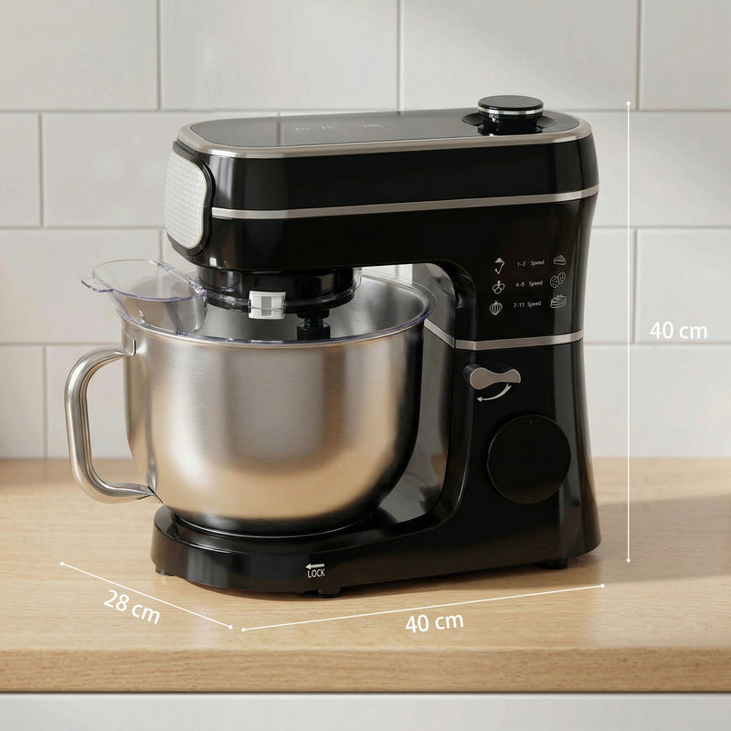 Stand Mixer for Easy Family Baking with Large 6L Bowl and 11 Speeds Black AOSOM