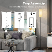 Modern White Floor Lamp with Linen Shade and Foot Switch for Living Room or Bedroom