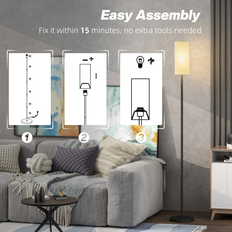 Modern White Floor Lamp with Linen Shade and Foot Switch for Living Room or Bedroom