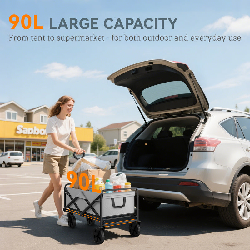 Folding Cargo Wagon Trolley with Telescopic Handle for Camping and Garden in Dark Grey