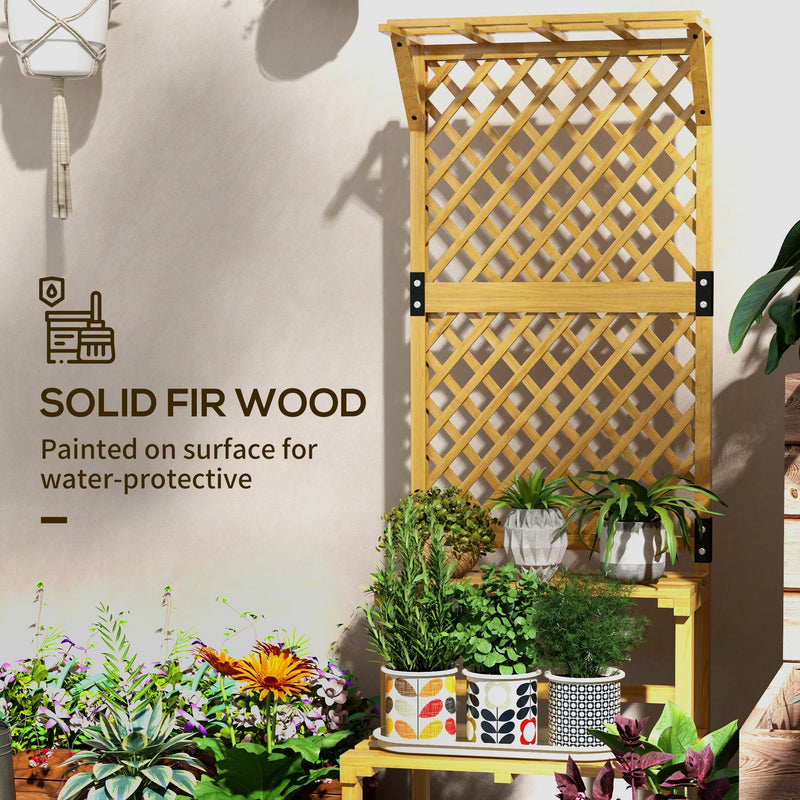 Wooden Plant Stand with Trellis Natural Finish for Garden and Patio by Outsunny