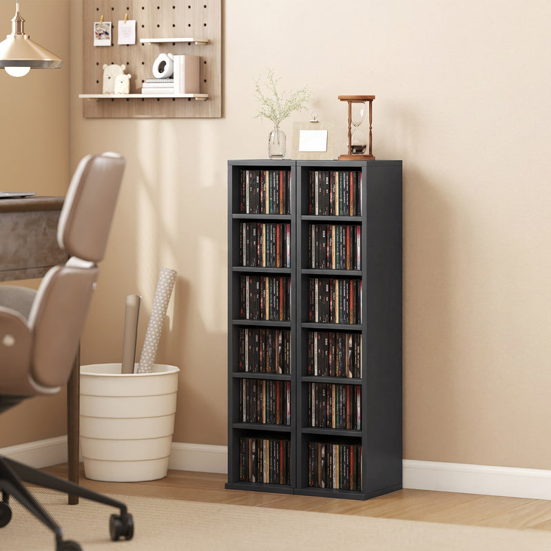 CD and Media Storage Shelves Set of 2 with Adjustable Compartments Black