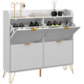 Slim Shoe Storage Cabinet With 4 Flip Drawers Fits Up To 16 Pairs Grey