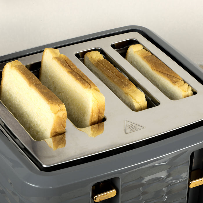 Grey Four Slice Toaster with Rippled Design for Even Browning by HOMCOM