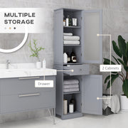 Tall Bathroom Storage Cabinet with Drawer and 3 Tier Shelves Slim Freestanding Unit Grey