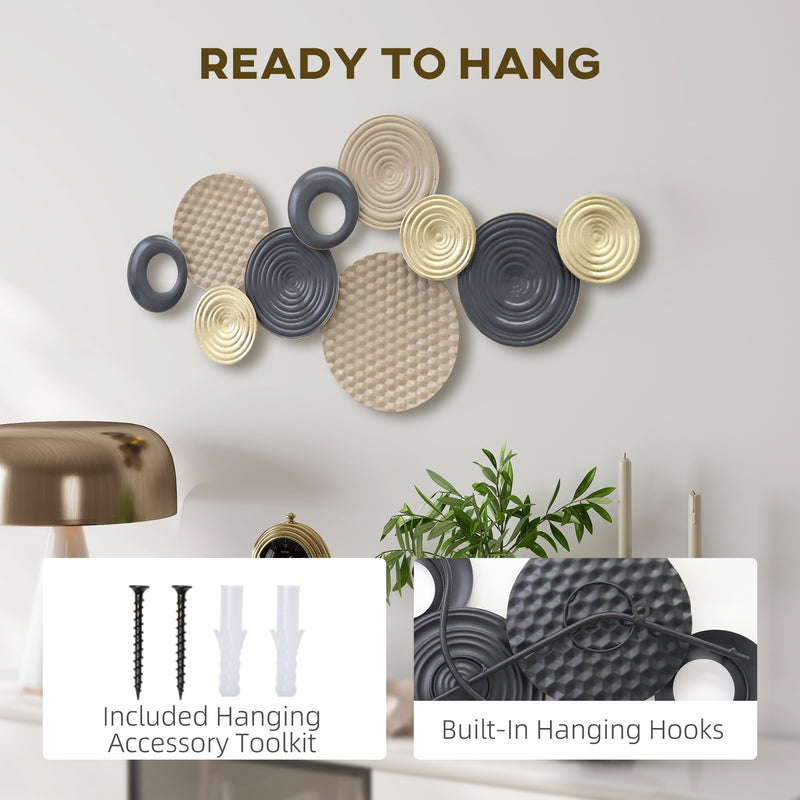 Metal Wall Art for Living Room Easy Hang Hand Painted Modern Design Khaki Gold Black