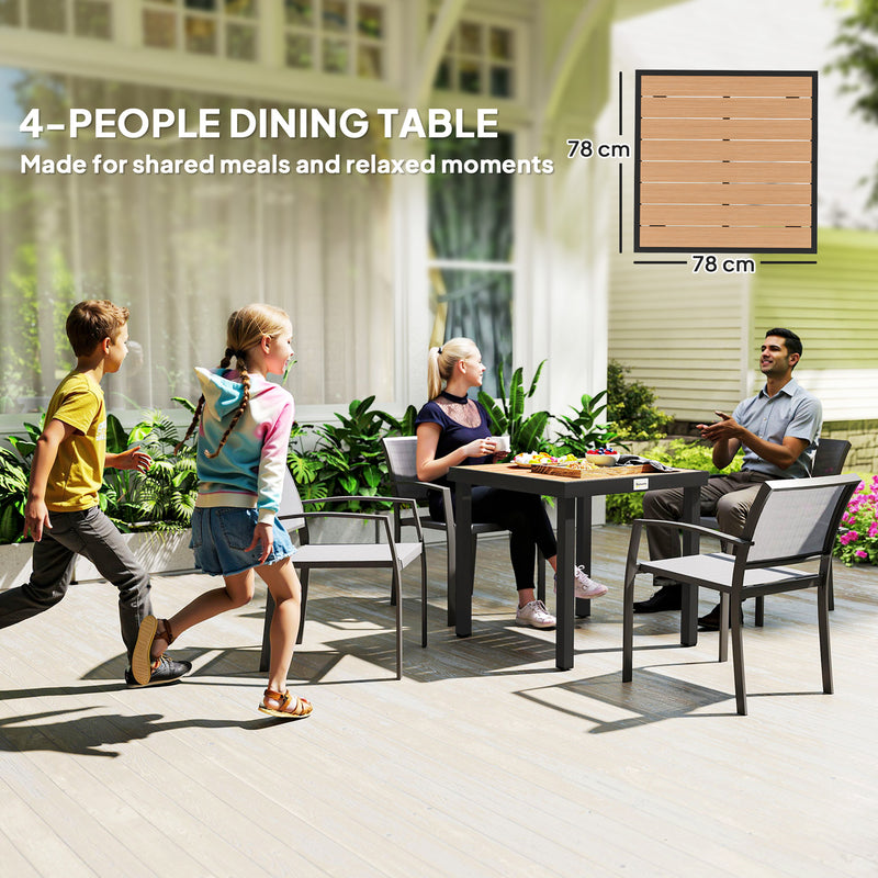 Square Garden Dining Table for 4 with Durable Aluminium Legs Ideal for Outdoors Natural Wood Outsunny