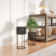 Metal Planter Set of 2 for Indoor or Outdoor Plants with Modern Woven Design Black AOSOM
