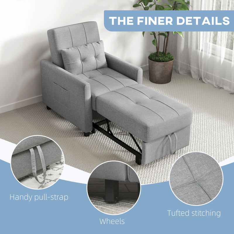 Single Sofa Bed Chair with Linen Look Fabric Ideal for Small Spaces Light Grey