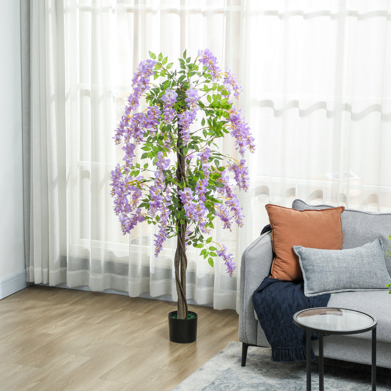 Tall Purple Artificial Wisteria Plant With 756 Leaves And Pot For Indoor Home Decor