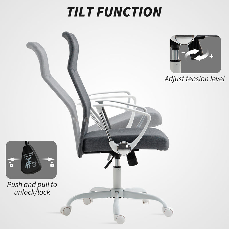 Grey High Back Fabric Office Chair Ergonomic Design For Home Or Work Desk Comfort
