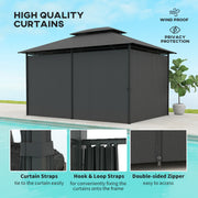 3 x 4m Steel Gazebo with Curtains Elegant Outdoor Shelter in Black by Outsunny