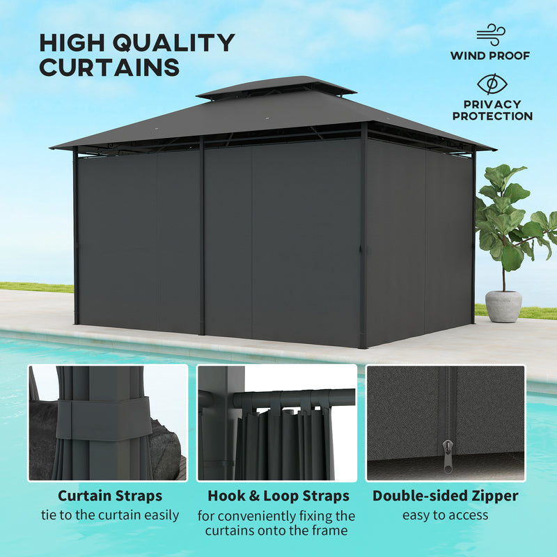 3 x 4m Steel Gazebo with Curtains Elegant Outdoor Shelter in Black by Outsunny