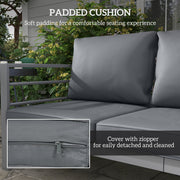 Grey Metal 3 Seater Garden Sofa With Cushions For Comfortable Outdoor Seating Outsunny