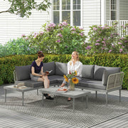 3 Piece Garden Furniture Set with Wide Cushioned Seats and Coffee Table Grey Outsunny