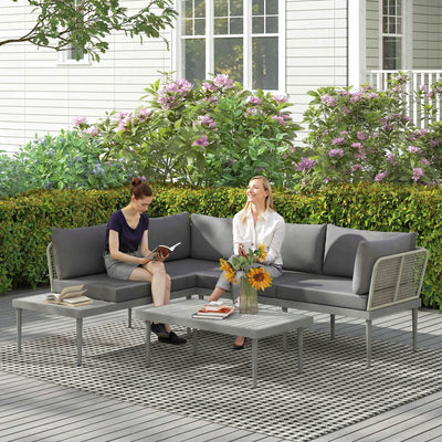 3 Piece Garden Furniture Set with Wide Cushioned Seats and Coffee Table Grey Outsunny