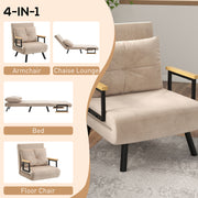 4 in 1 Single Sofa Bed Chair with Pillow Converts to Lounger for Guests Beige