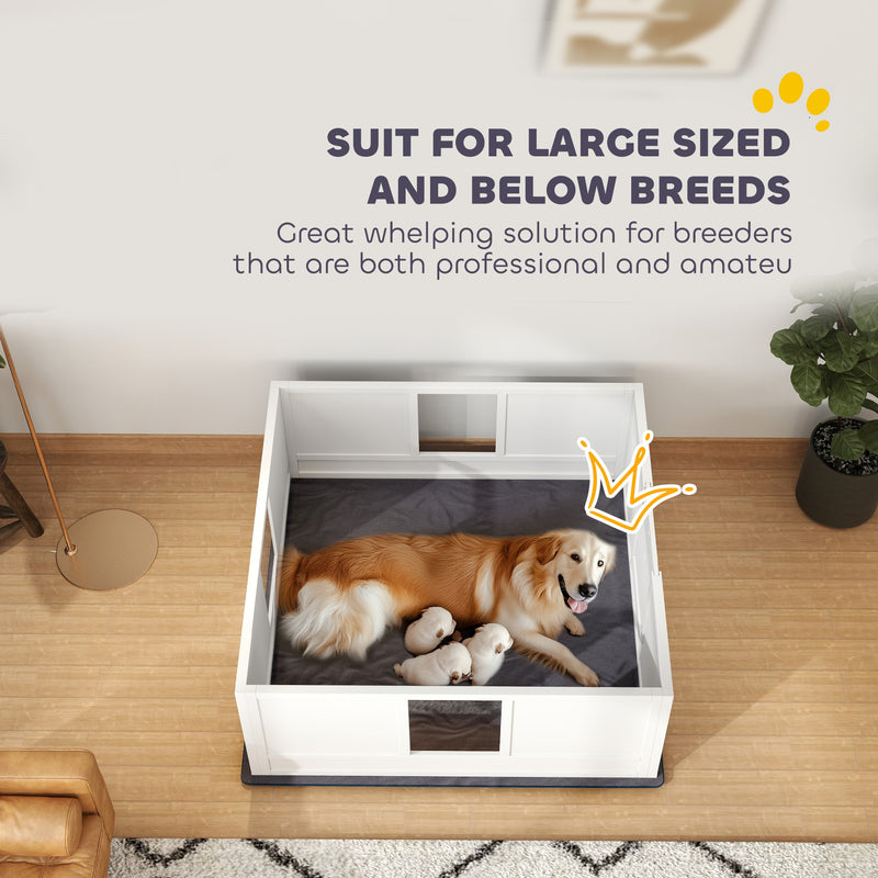 Whelping Box for Large Dogs with Pad Adjustable Entrance and Non-slip Feet 124 x 120cm by PawHut