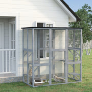 Large Wooden Outdoor Catio Enclosure with Platforms and Roof for Multiple Cats, Natural Wood AOSOM