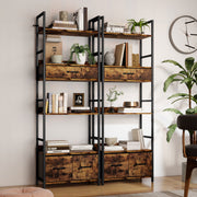 Industrial Style Bookcase With 4 Open Shelves And 3 Storage Drawers For Home Office Brown Black