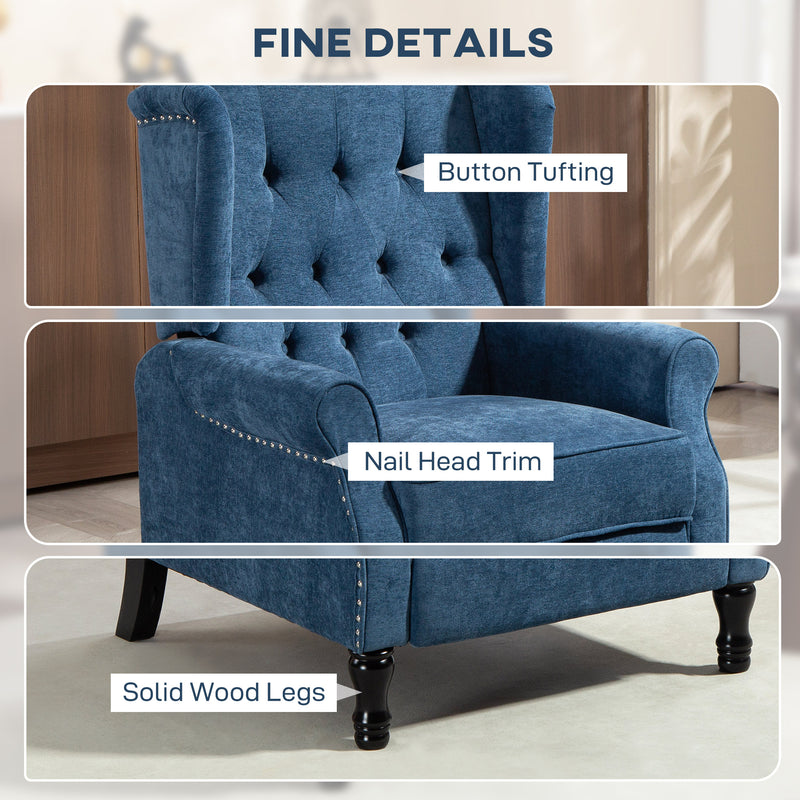 Vintage Reclining Armchair with Footrest 150 Degree Adjustable for Lounge Comfort, Royal Blue