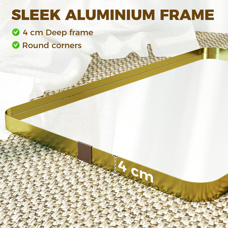 Wall Mirror Shatter Resistant with Deep Frame for Busy Homes Ready to Hang Gold Homcom