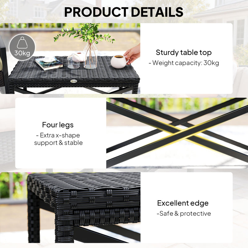Rattan Garden Side Table with Sturdy Metal Frame for Outdoor Drinks and Snacks Black Outsunny
