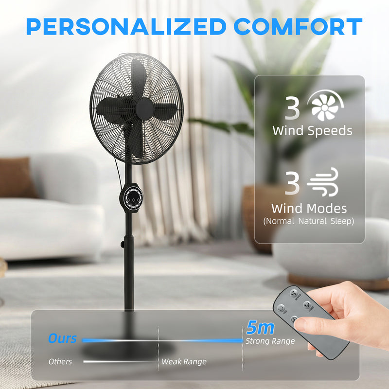 Pedestal Fan with Adjustable Height and Remote for Quiet Home Cooling Black AOSOM