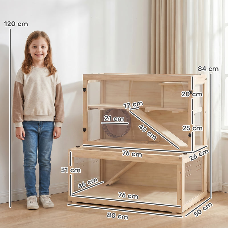 Hamster and Gerbil Cage with Easy Access Panels for Quick Cleaning Natural Wood