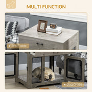 Dog Crate End Table with Two Doors and Storage Drawer for Medium Dogs Grey