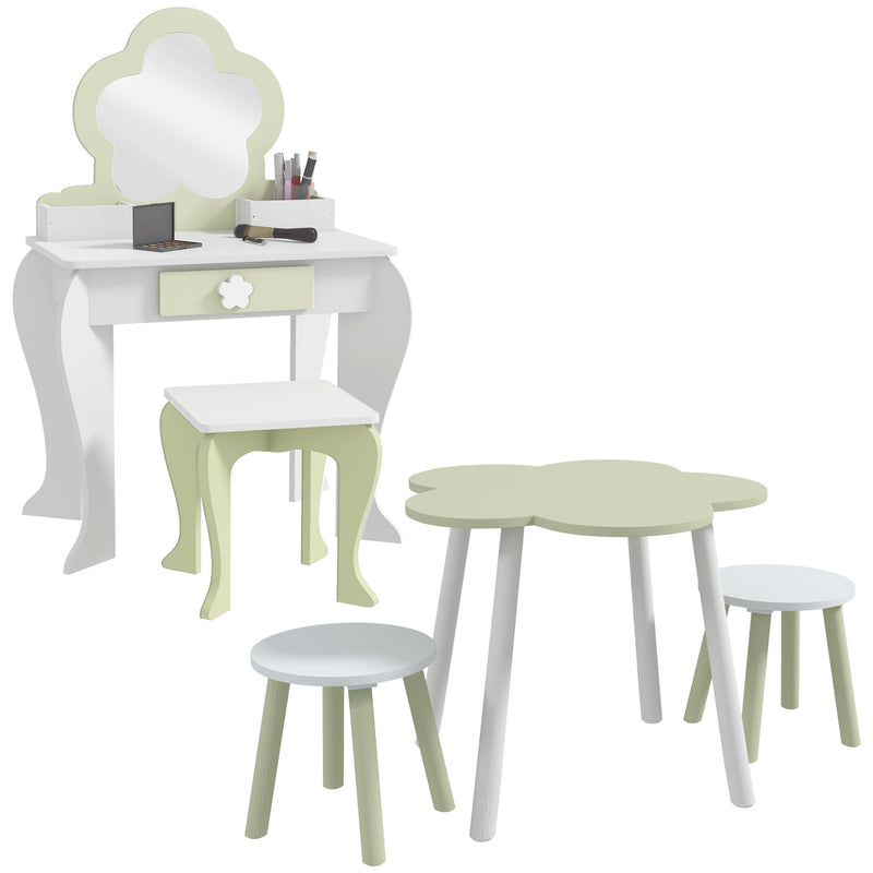 5 Piece Kids Table and Chair Set with Flower Design for Toddlers Aged 3 to 5 Pink AOSOM