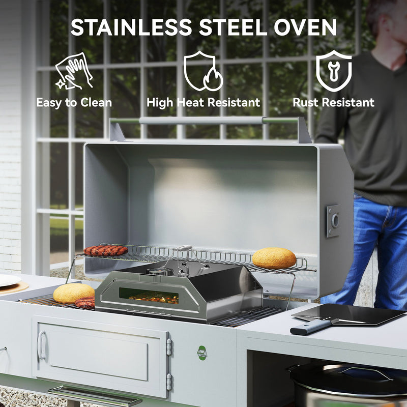 Silver Portable BBQ Pizza Oven with Thermometer Stone Peel and Handles by Outsunny