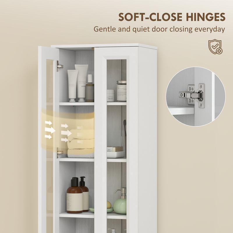 Bathroom Floor Cabinet Slim Storage for Small Spaces with Adjustable Shelf White