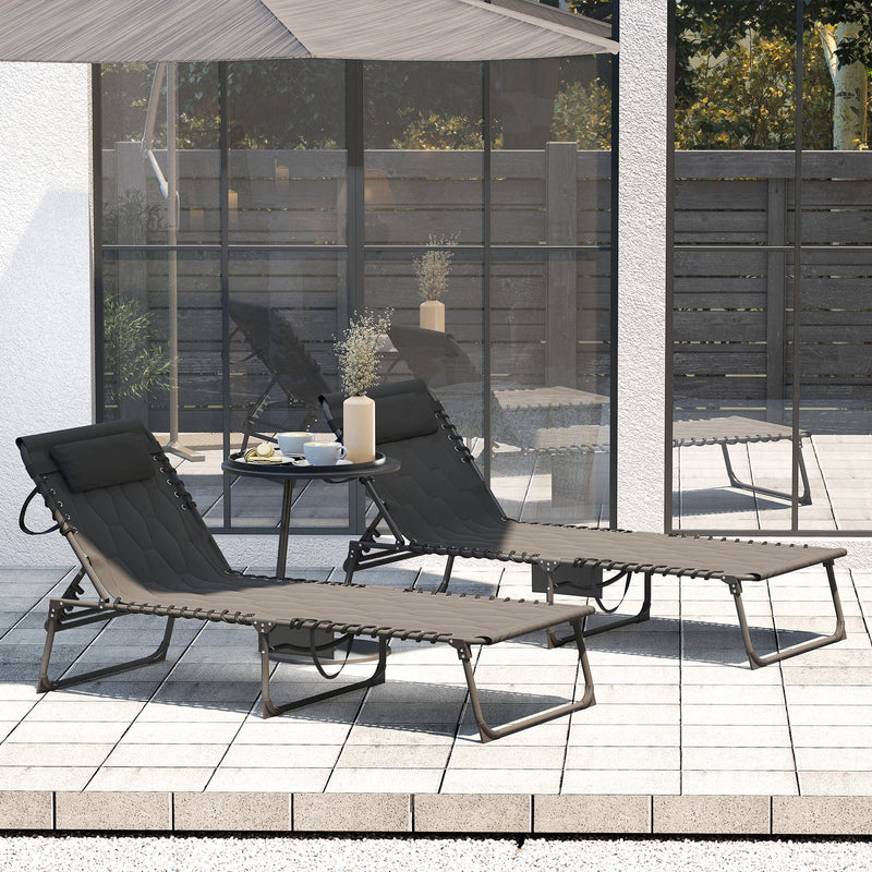 Set of 2 Black Sun Loungers with 5 Position Reclining Backs for Garden Comfort by Outsunny