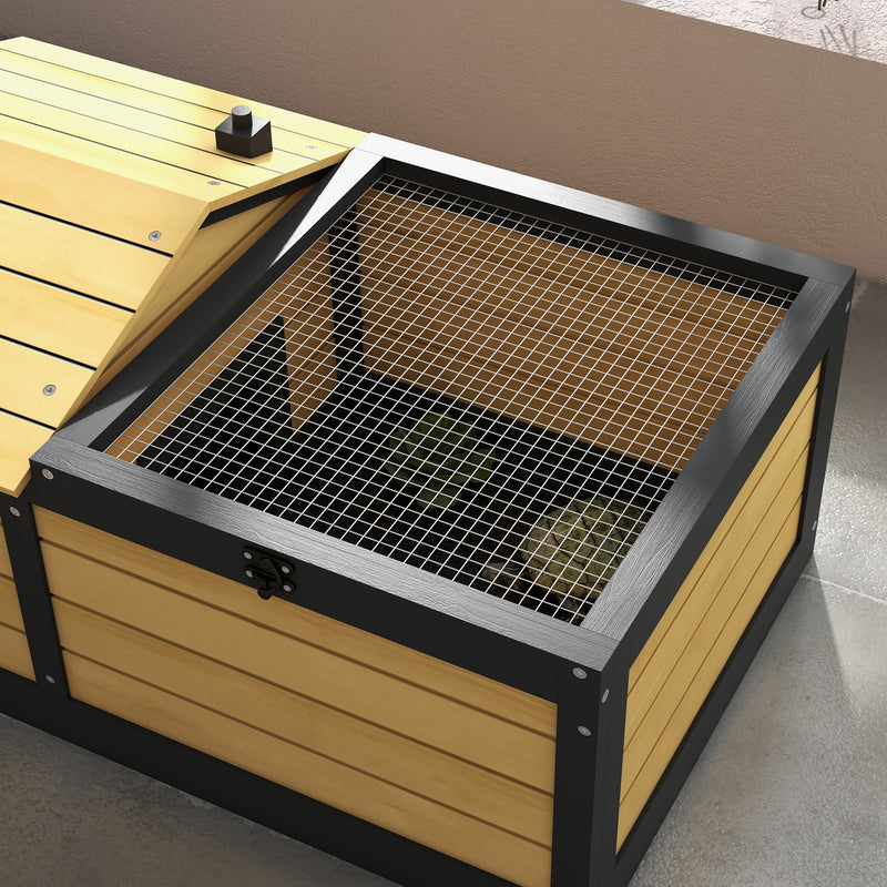 Wooden Tortoise House with Run and Hideout Ideal for Small Reptiles and Pets, Yellow