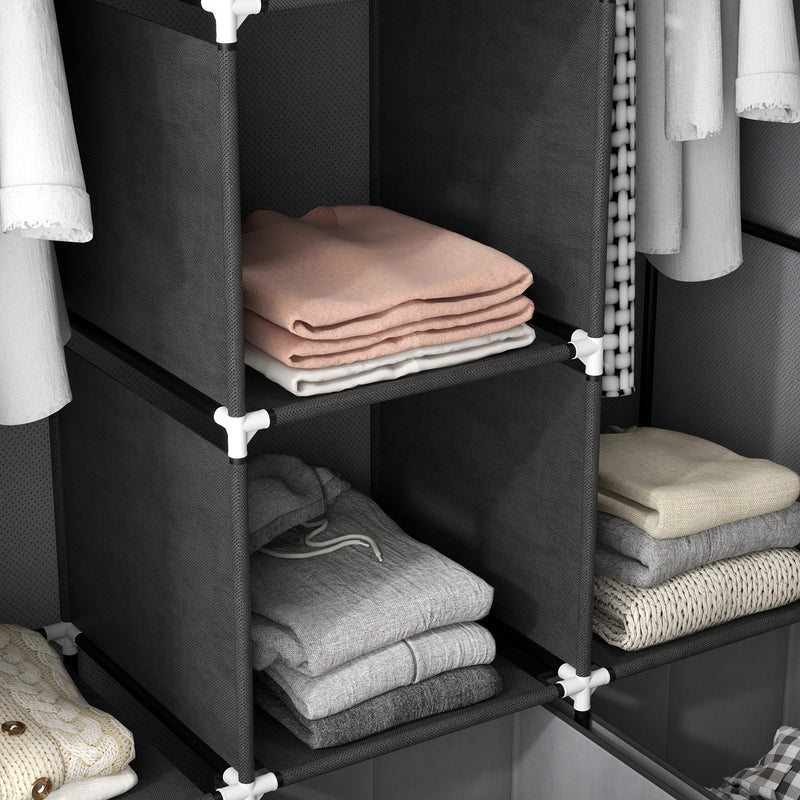 Portable Fabric Wardrobe with Shelves and Hanging Rails for Bedroom Storage Dark Grey