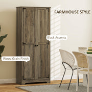 Grey Wood-Effect Tall Kitchen Storage Cabinet with Adjustable Shelves by HOMCOM