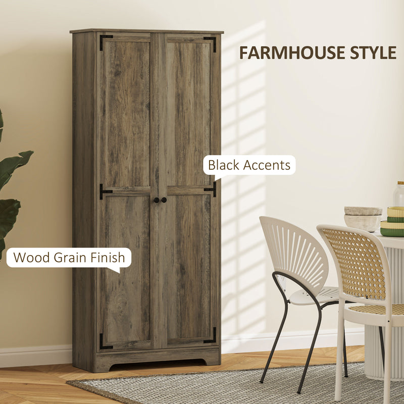 Grey Wood-Effect Tall Kitchen Storage Cabinet with Adjustable Shelves by HOMCOM