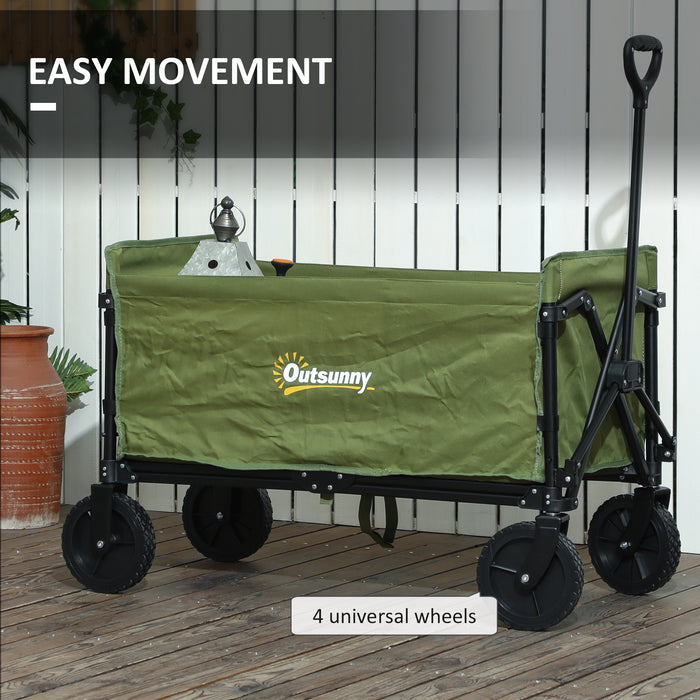 120L Green Folding Garden Trolley Cart With Wheels and Adjustable Handle by Outsunny