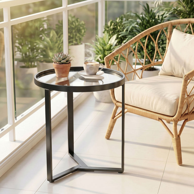 Side Table for Small Spaces with Easy Clean Glass Top