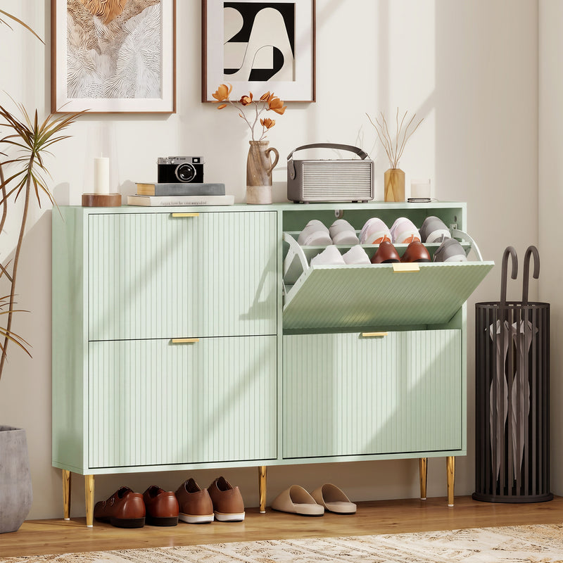 Shoe Cabinet for Hallway Organisation with 4 Flip Drawers and Adjustable Shelves Light Green
