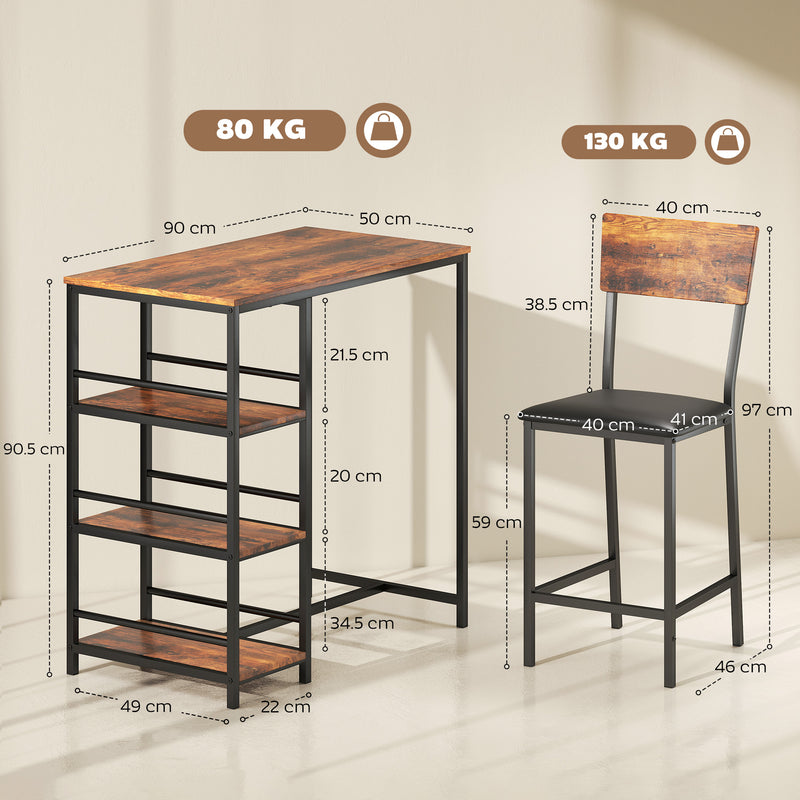 3 Piece Bar Table Set With Stools Space Saving Design For Kitchen Or Dining Area Brown Black