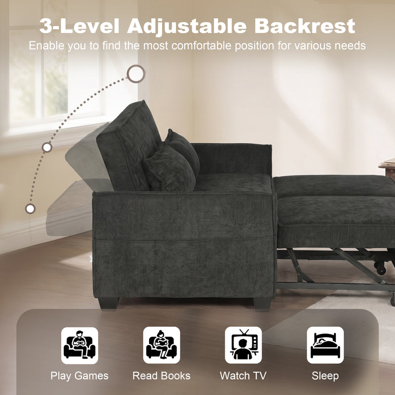 4-in-1 Sofa Bed for Small Spaces with Adjustable Backrest and Storage Pockets Black