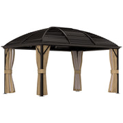3 x 4m Hardtop Gazebo with Metal Roof Netting and Curtains Brown by Outsunny